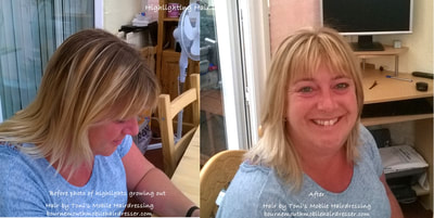 Highlights before and after by Toni, mobile hairdresser in bournemouth, ferndown, christchurch and surrounding areas