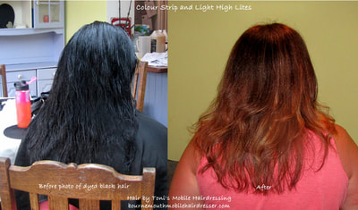 Colour strip, new colour and highlites by Toni, mobile hairdresser in Bournemouth, Poole, Christchurch, Ferndown, Wimborne and surrounding areas