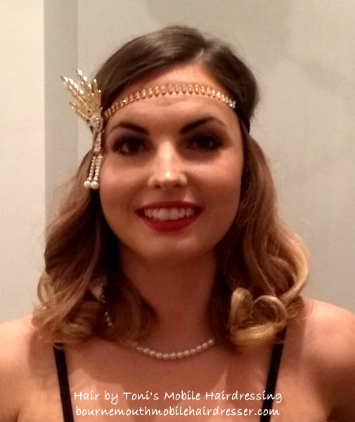 Flapper Girl Style. Party hair by Toni, mobile hairdresser in Bournemouth, Broadstone and surrounding areas